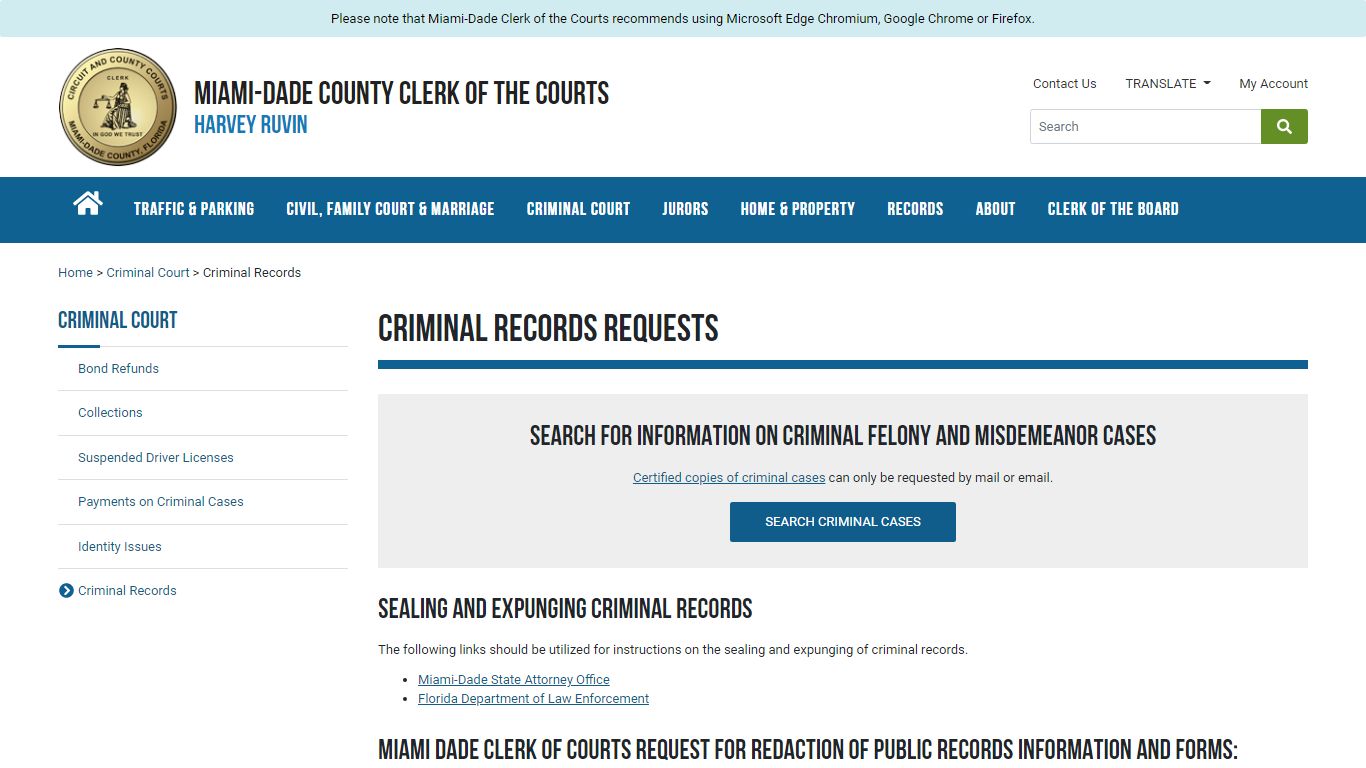 Criminal Records - Miami-Dade County Clerk of the Courts
